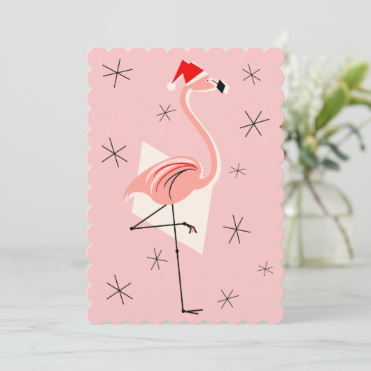 Flamingo Santa Roze uitnodiging portret (Staand voorkant)
