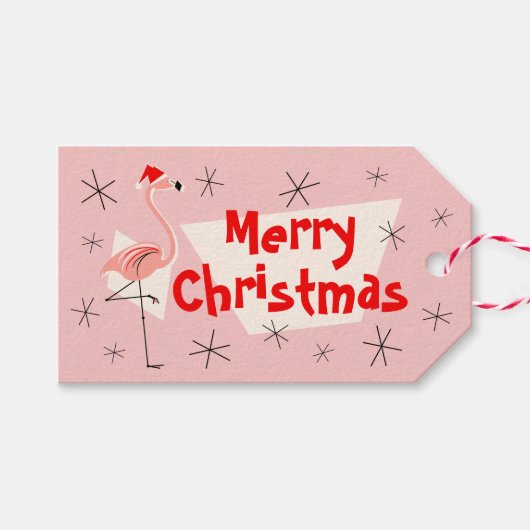 Flamingo Santa Roze Vrolijk kerstcadeau labels Cadeaulabel (Voorkant (Horizontaal))