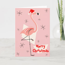 Flamingo Santa Roze Vrolijk Kerstfeest Feestdagen Kaart