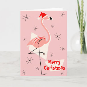 Flamingo Santa Roze Vrolijk Kerstfeest Feestdagen Kaart