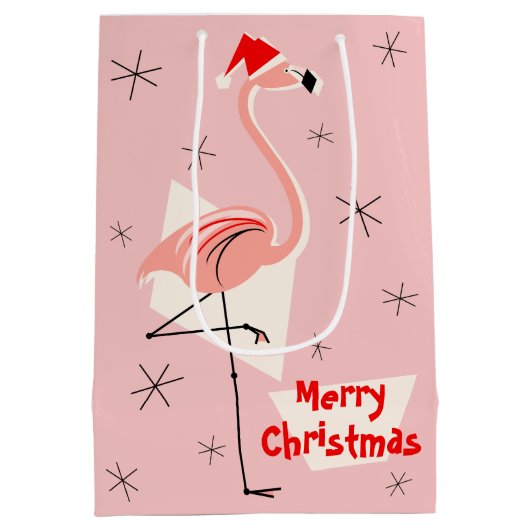 Flamingo Santa Roze Vrolijk Kerstmis medium Cadeauzakje (Achterkant)