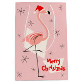 Flamingo Santa Roze Vrolijk Kerstmis medium Medium Cadeauzakje (Voorkant)