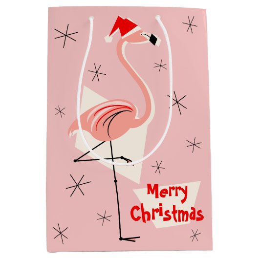 Flamingo Santa Roze Vrolijk Kerstmis medium Medium Cadeauzakje (Voorkant)
