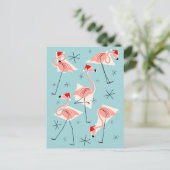 Flamingo Santas Blauw briefkaart (Staand voorkant)