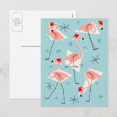 Flamingo Santas Blauw briefkaart (Voorkant / Achterkant)