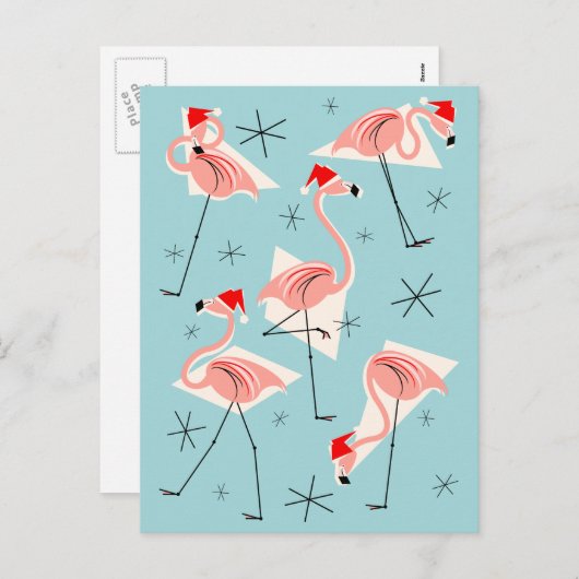 Flamingo Santas Blauw briefkaart (Voorkant / Achterkant)