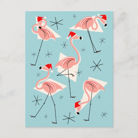 Flamingo Santas Blauw briefkaart (Voorkant)