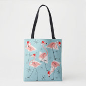 Flamingo Santas Blauw over de hele canvas tas (Voorkant)