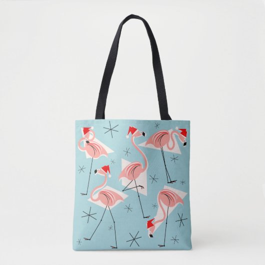 Flamingo Santas Blauw over de hele canvas tas (Voorkant)