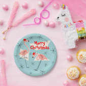 Flamingo Santas Blauw Vrolijk kerstpapier bord (Feest)