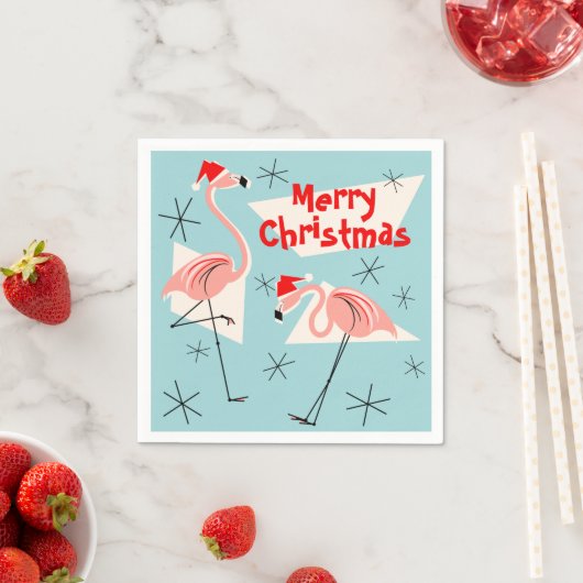 Flamingo Santas Blauw Vrolijk kerstpapier servet (Insitu)