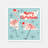 Flamingo Santas Blauw Vrolijk kerstpapier servet (Voorkant)