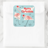 Flamingo Santas Blauw Vrolijk kerstplein Vierkante Sticker (Tas)