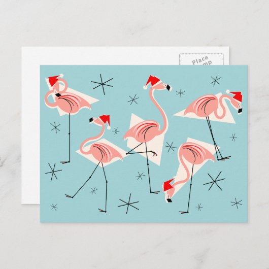 Flamingo Santas Blue briefkaart (Voorkant / Achterkant)