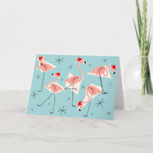 Flamingo Santas Blue horizontal Kaart
