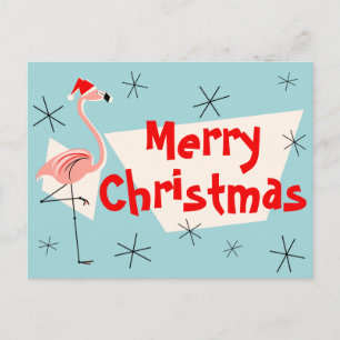 Flamingo Santas Blue Merry briefkaart