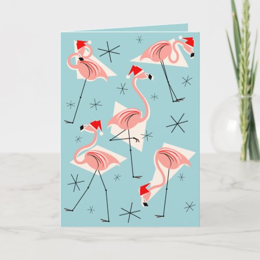 Flamingo Santas Blue Merry Christmas blauw Feestdagen Kaart (Voorkant)