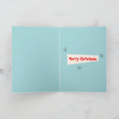 Flamingo Santas Blue Merry Christmas blauw Feestdagen Kaart (Binnen)