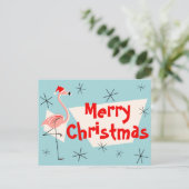 Flamingo Santas Blue Merry Christmas briefkaart (Staand voorkant)