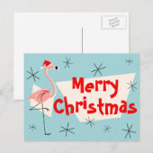 Flamingo Santas Blue Merry Christmas briefkaart (Voorkant / Achterkant)
