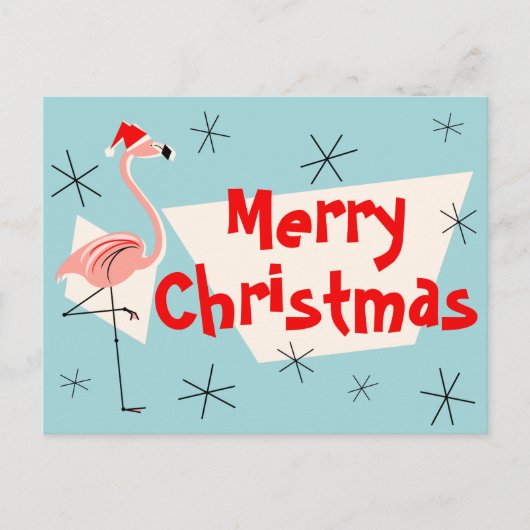 Flamingo Santas Blue Merry Christmas briefkaart (Voorkant)