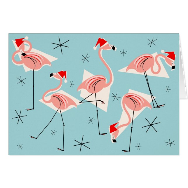 Flamingo Santas Blue Merry Horizontale Kerstmis (Voorkant Horizontaal)