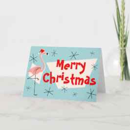 Flamingo Santas Blue Merry-kerstfront Feestdagen Kaart