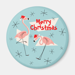 Flamingo Santas Blue Merry Kerstmagnet ronde Magneet