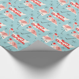 Flamingo Santas Blue Merry Kerstmis Cadeaupapier