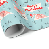 Flamingo Santas Blue Merry Kerstmis Cadeaupapier (Rol Hoek)