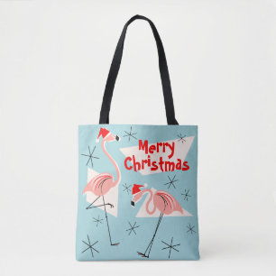 Flamingo Santas Blue Merry Kerstmis overal Tote Bag