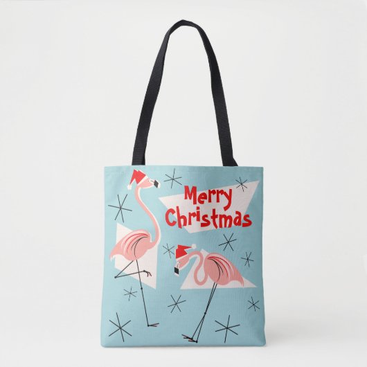 Flamingo Santas Blue Merry Kerstmis overal Tote Bag (Voorkant)