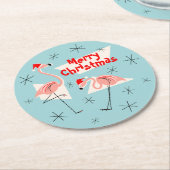 Flamingo Santas Blue Merry Kerstround Ronde Kartonnen Onderzetter (Gebogen)
