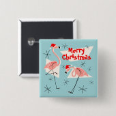 Flamingo Santas Blue Merry-kerstvierkant Vierkante Button 5,1 Cm (Voorkant /achterkant)