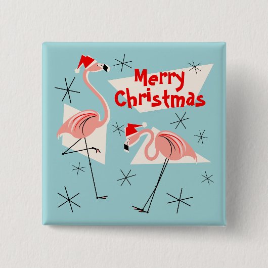 Flamingo Santas Blue Merry-kerstvierkant Vierkante Button 5,1 Cm (Voorkant)
