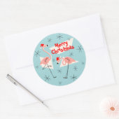 Flamingo Santas Blue Merry sticker round (Envelop)
