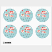 Flamingo Santas Blue Merry sticker round (Vel)