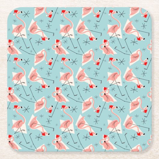 Flamingo Santas Blue Multi onderzetters Square (Voorkant)