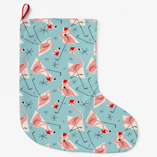 Flamingo Santas Blue Multi stocking Grote Kerstsok (Voorkant)