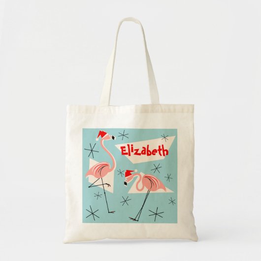 Flamingo Santas Blue Name canvas tas (Voorkant)