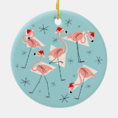Flamingo Santas Blue ornament round (Achterkant)