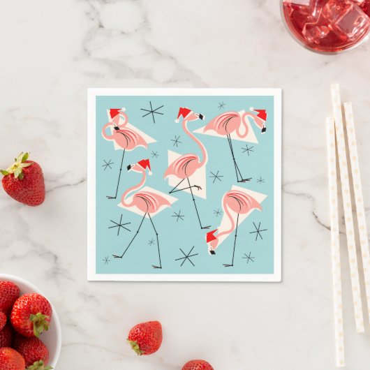 Flamingo Santas Blue paper napkin Servetten (Insitu)