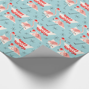 Flamingo Santas Blue Prettige feestdagen Cadeaupapier