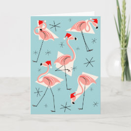 Flamingo Santas Blue Prettige feestdagen Kaart