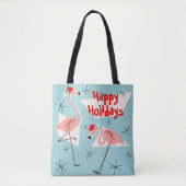 Flamingo Santas Blue Prettige feestdagen overal Tote Bag (Voorkant)