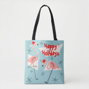 Flamingo Santas Blue Prettige feestdagen overal Tote Bag