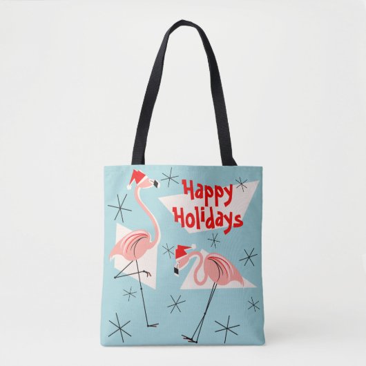 Flamingo Santas Blue Prettige feestdagen overal Tote Bag (Voorkant)