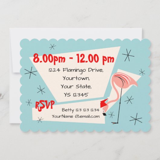 Flamingo Santas Blue scalloped horizontal Kaart (Achterkant)