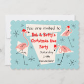Flamingo Santas Blue scalloped horizontal Kaart (Voorkant)
