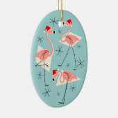 Flamingo Santas Blue Text ornament oval (Rechts)